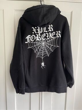 Black XPLR Forever Spider Graphic Hoodie Sam and Colby Men’s Medium Halloween